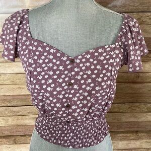 Short Sleeve Dainty Floral Ruched Top
